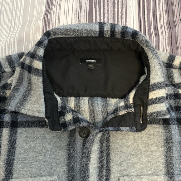 Express Men's Black and Gray Plaid Shirt Jacket - Picture 5 of 9